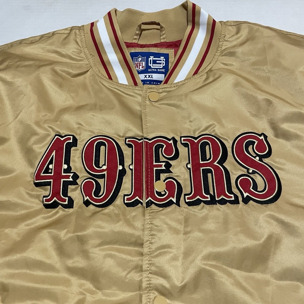San Francisco 49ers NFL ULTRA GAME Puffer Satin Bomber Jacket Mens Gold Size XXL - Picture 2 of 8